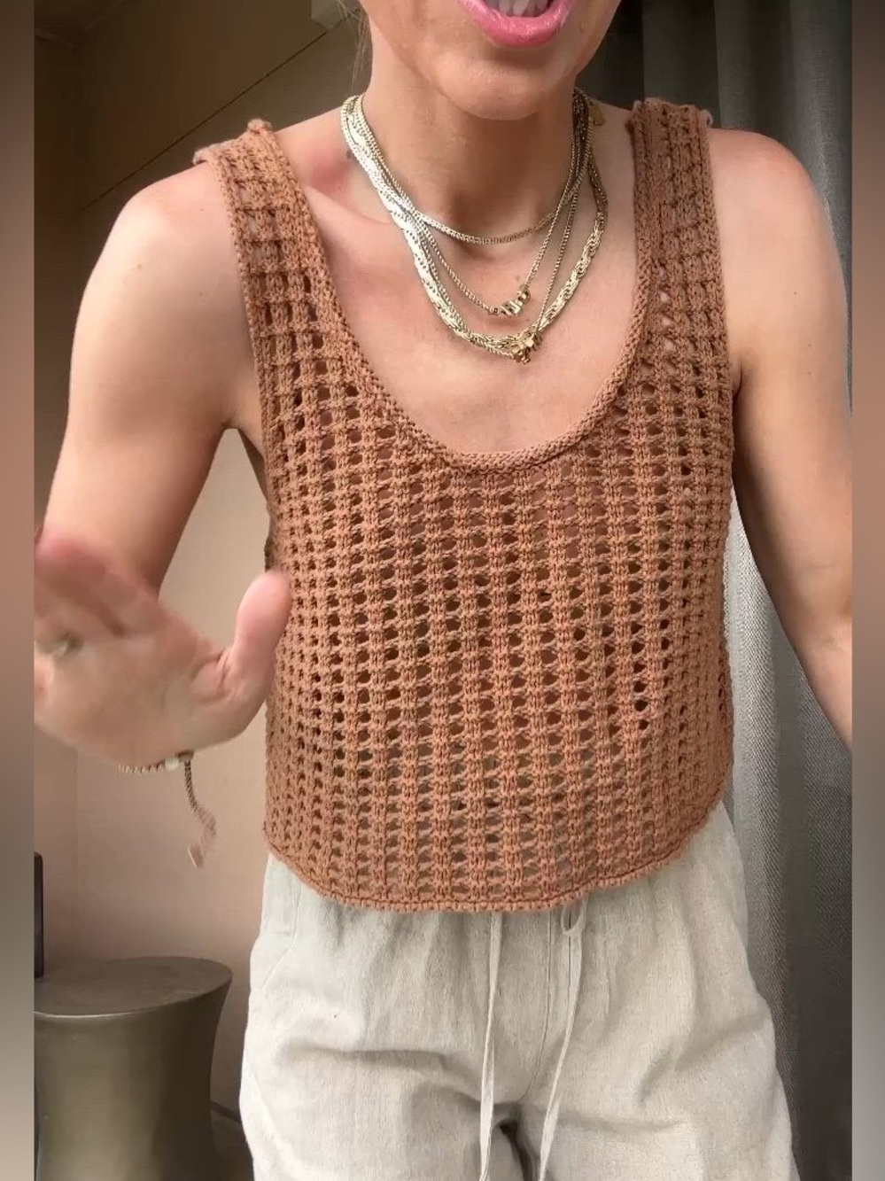 Wild Fable Crochet Open Knit Tank Top Brown S Blogger Favorite Sleeveless Crop